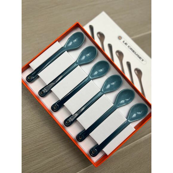 Le Creuset Other - Le Creuset Set of 6 Stoneware Cafe 1coffee tea spoon Marine blue